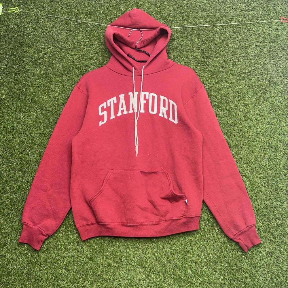 Vintage Stanford University Russell Hoodie Mens Medium Arch Spell Out 90s Flawed